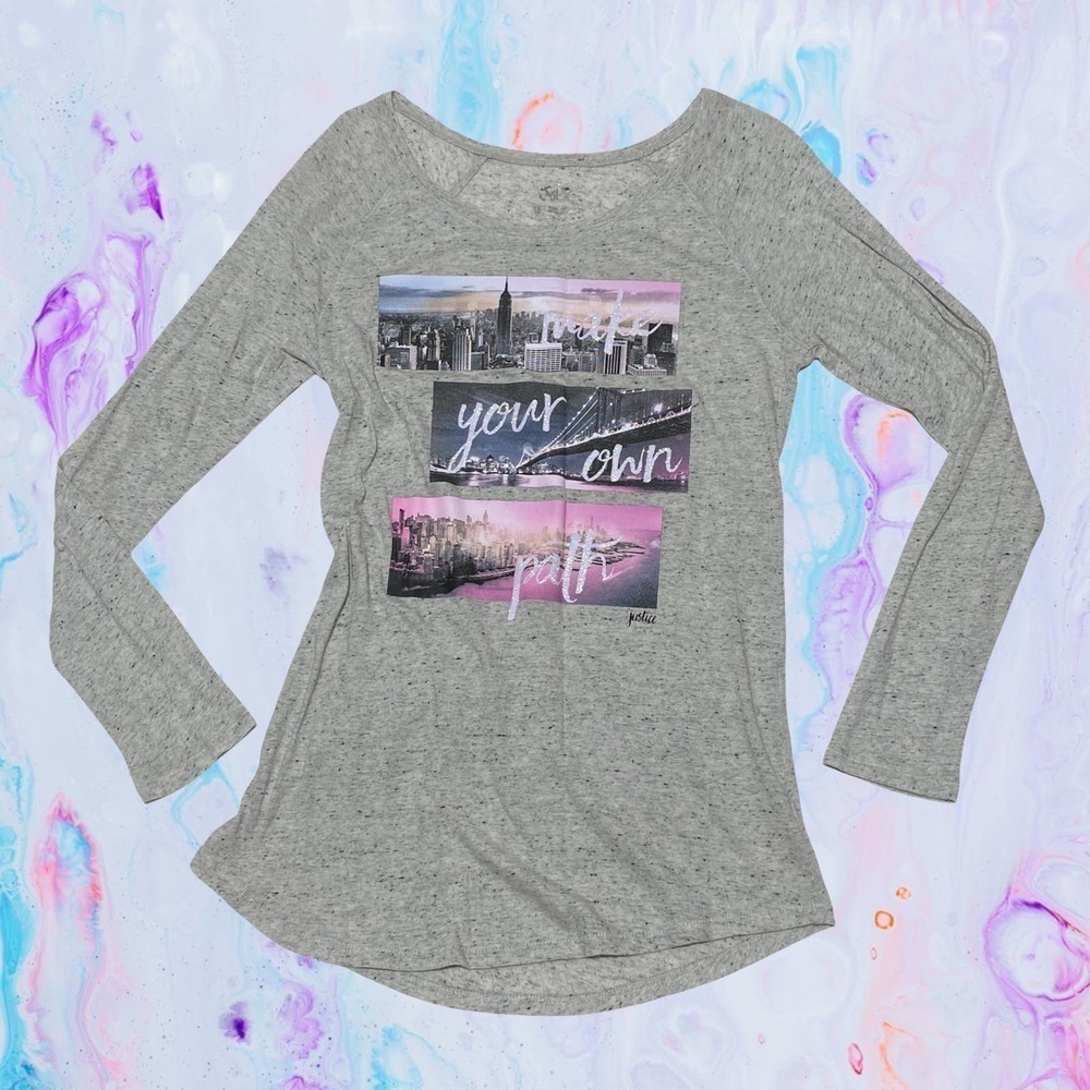 JUSTICE Girl's Gray Inspirational Graphic Long Sleeve High Low T-Shirt - Picture 11 of 12